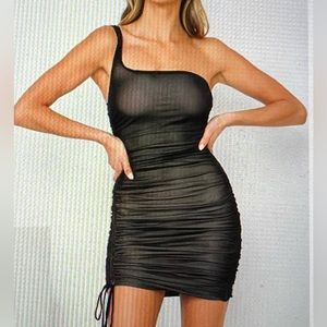 One shoulder black mini dress